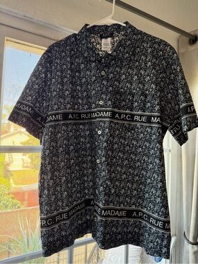 A.P.C. Black Paisley Short-Sleeve Button-Down Shirt